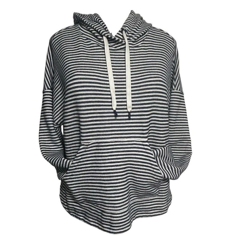 A New Day Hooded Jacket Women's Size X Blue White & Striped Pullover Cotton Knit - Picture 12 of 14